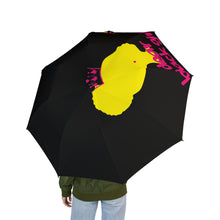 Load image into Gallery viewer, Black Foldable Umbrella with Pink and Yellow Artistic Design