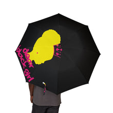 Load image into Gallery viewer, Black Foldable Umbrella with Pink and Yellow Artistic Design