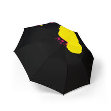 Load image into Gallery viewer, Black Foldable Umbrella with Pink and Yellow Artistic Design
