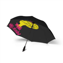 Load image into Gallery viewer, Black Foldable Umbrella with Pink and Yellow Artistic Design
